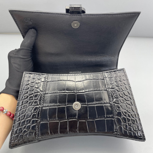 Balenciaga Hourglass Small Calfskin Crocodile Embossed Black