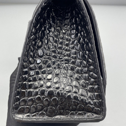Balenciaga Hourglass Small Calfskin Crocodile Embossed Black