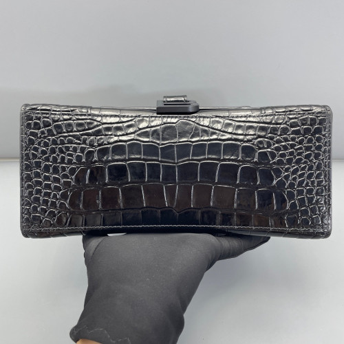 Balenciaga Hourglass Small Calfskin Crocodile Embossed Black