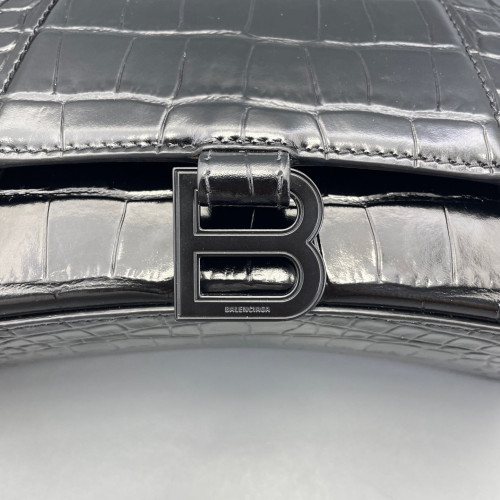 Balenciaga Hourglass Small Calfskin Crocodile Embossed Black