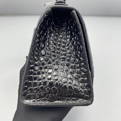 Balenciaga Hourglass Small Calfskin Crocodile Embossed Black