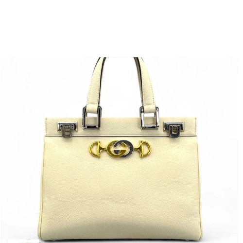 Gucci Small Zumi Top Handle Bag Grained Calfskin White