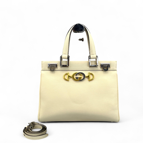 Gucci Small Zumi Top Handle Bag Grained Calfskin White