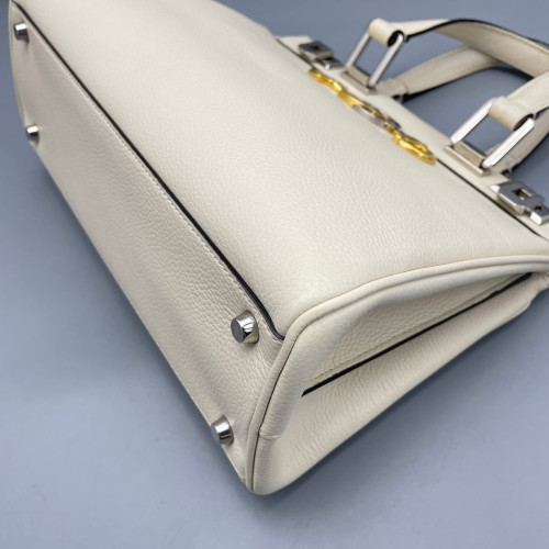 Gucci Small Zumi Top Handle Bag Grained Calfskin White