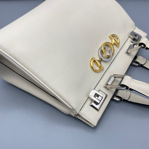 Gucci Small Zumi Top Handle Bag Grained Calfskin White