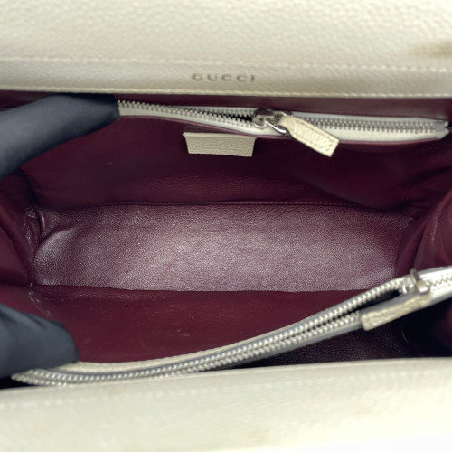 Gucci Small Zumi Top Handle Bag Grained Calfskin White