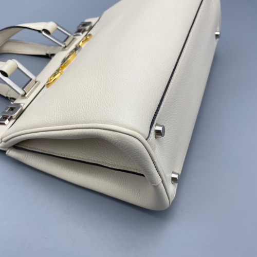 Gucci Small Zumi Top Handle Bag Grained Calfskin White