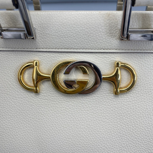Gucci Small Zumi Top Handle Bag Grained Calfskin White