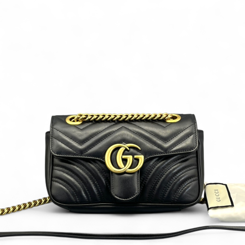 Gucci Chevron Mini GG Marmont Calfskin Black Gucci Chevron Mini GG Marmont Calfskin Black