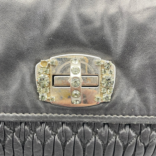Miu Miu Crystal Embellished Shoulder Bag Crumpled Calfskin Black