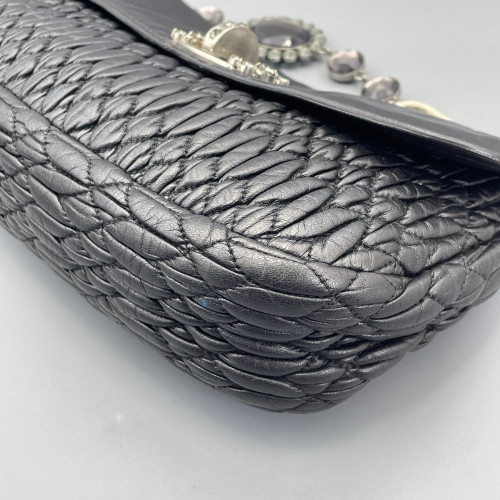 Miu Miu Crystal Embellished Shoulder Bag Crumpled Calfskin Black