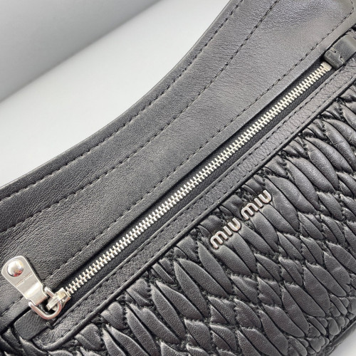 Miu Miu Crystal Embellished Shoulder Bag Crumpled Calfskin Black
