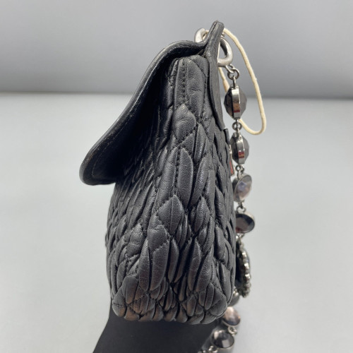 Miu Miu Crystal Embellished Shoulder Bag Crumpled Calfskin Black