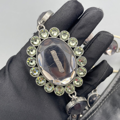 Miu Miu Crystal Embellished Shoulder Bag Crumpled Calfskin Black