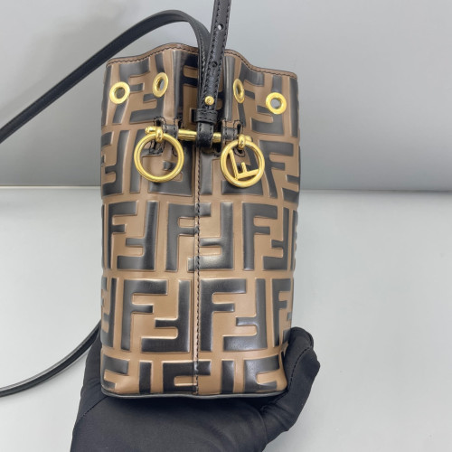 Fendi Mini Mon Tresor Bucket Embossed FF Brown
