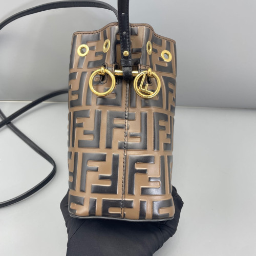 Fendi Mini Mon Tresor Bucket Embossed FF Brown