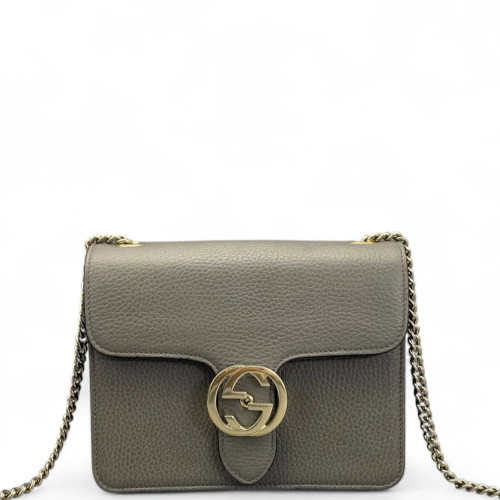 Gucci Small Interlocking G Shoulder Bag Grained Calfskin Grey Gucci Small Interlocking G Shoulder Bag Grained Calfskin Grey