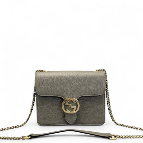 Gucci Small Interlocking G Shoulder Bag Grained Calfskin Grey Gucci Small Interlocking G Shoulder Bag Grained Calfskin Grey