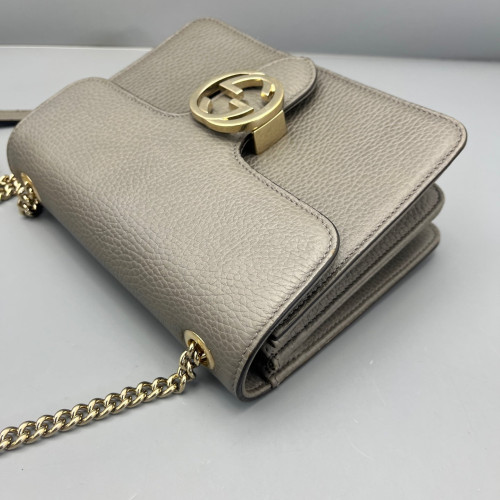 Gucci Small Interlocking G Shoulder Bag Grained Calfskin Grey Gucci Small Interlocking G Shoulder Bag Grained Calfskin Grey