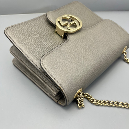 Gucci Small Interlocking G Shoulder Bag Grained Calfskin Grey Gucci Small Interlocking G Shoulder Bag Grained Calfskin Grey