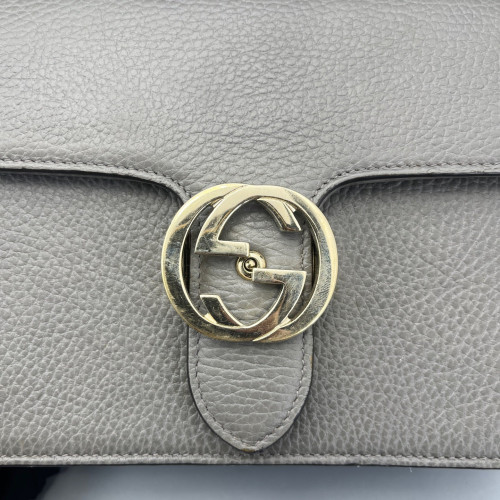 Gucci Small Interlocking G Shoulder Bag Grained Calfskin Grey Gucci Small Interlocking G Shoulder Bag Grained Calfskin Grey