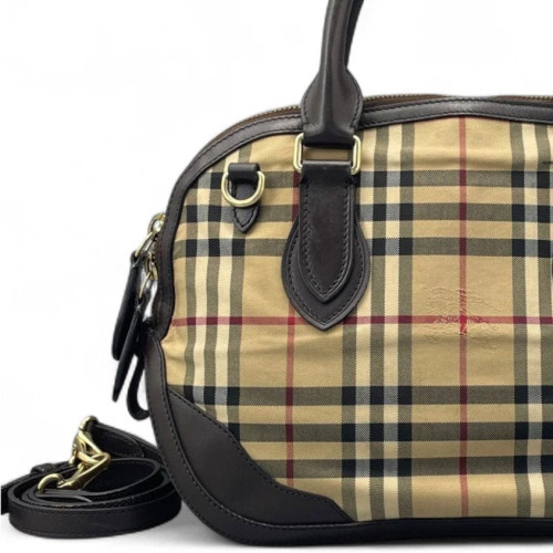 Burberry Dome Haymarket Check Calfskin Beige Brown Black