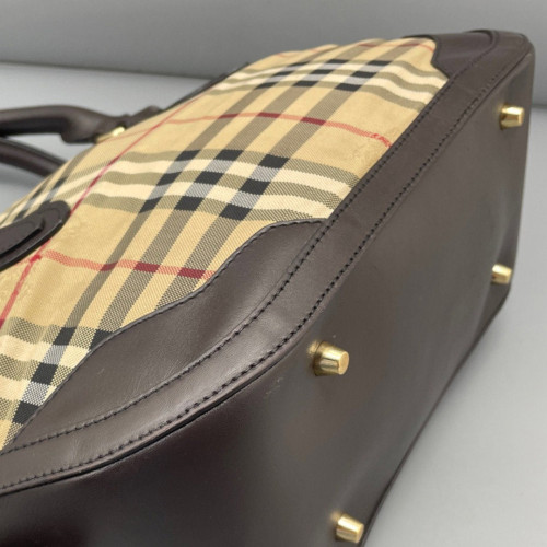 Burberry Dome Haymarket Check Calfskin Beige Brown Black