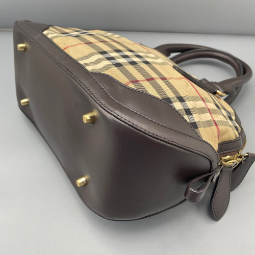 Burberry Dome Haymarket Check Calfskin Beige Brown Black