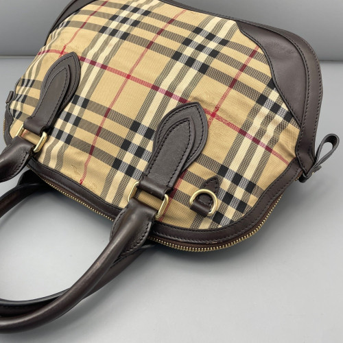 Burberry Dome Haymarket Check Calfskin Beige Brown Black