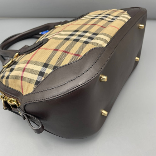 Burberry Dome Haymarket Check Calfskin Beige Brown Black