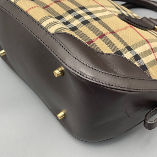 Burberry Dome Haymarket Check Calfskin Beige Brown Black