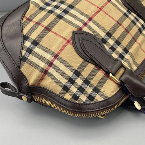 Burberry Dome Haymarket Check Calfskin Beige Brown Black