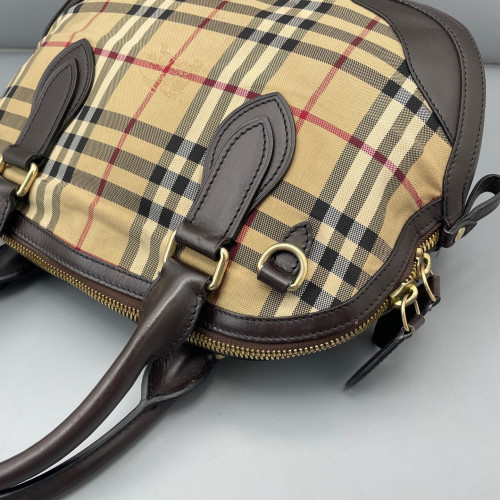 Burberry Dome Haymarket Check Calfskin Beige Brown Black