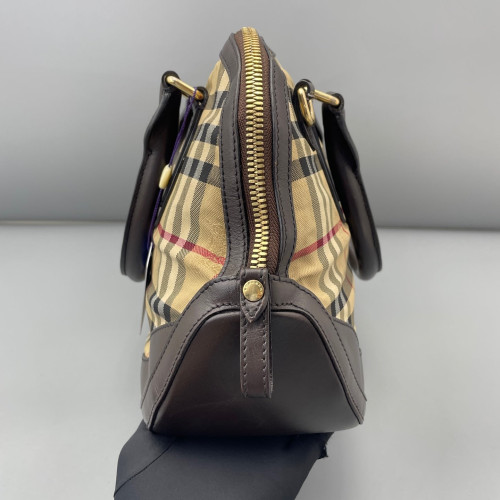Burberry Dome Haymarket Check Calfskin Beige Brown Black