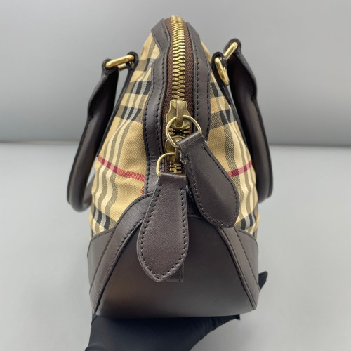 Burberry Dome Haymarket Check Calfskin Beige Brown Black