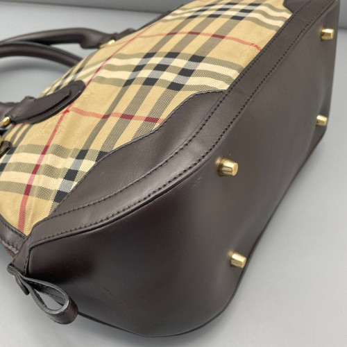 Burberry Dome Haymarket Check Calfskin Beige Brown Black