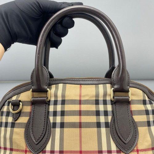 Burberry Dome Haymarket Check Calfskin Beige Brown Black