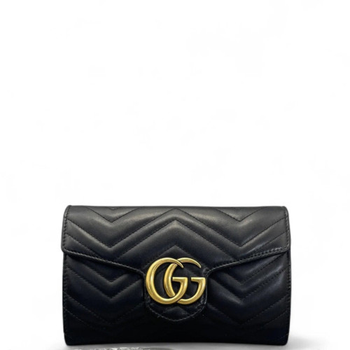Gucci Chevron GG Marmont Chain Wallet Calfskin Black