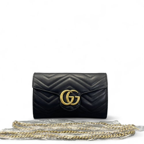 Gucci Chevron GG Marmont Chain Wallet Calfskin Black