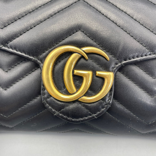 Gucci Chevron GG Marmont Chain Wallet Calfskin Black