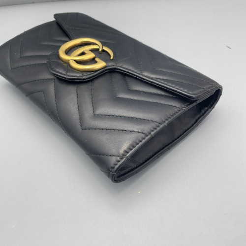 Gucci Chevron GG Marmont Chain Wallet Calfskin Black