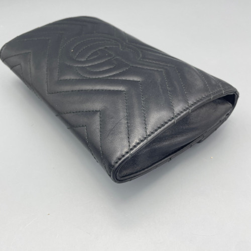 Gucci Chevron GG Marmont Chain Wallet Calfskin Black