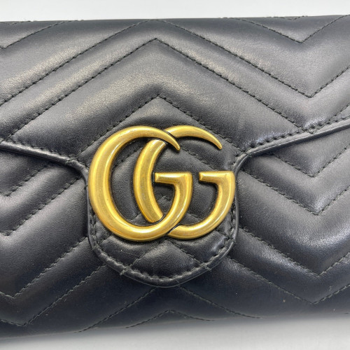 Gucci Chevron GG Marmont Chain Wallet Calfskin Black