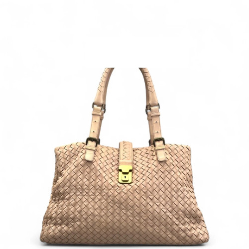 Bottega Veneta Large Roma Tote Bag Lambskin Intrecciato Nappa Nude Pink