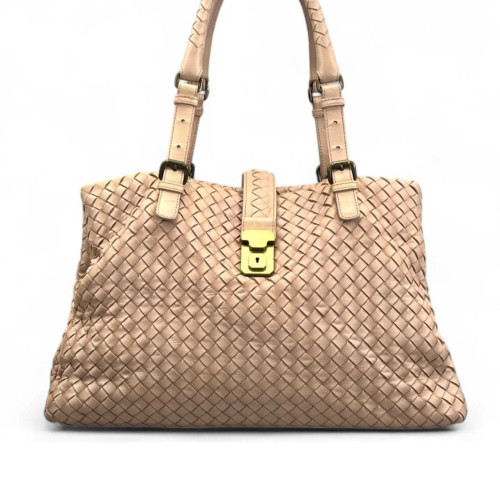 Bottega Veneta Large Roma Tote Bag Lambskin Intrecciato Nappa Nude Pink