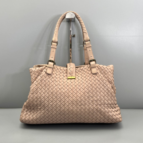 Bottega Veneta Large Roma Tote Bag Lambskin Intrecciato Nappa Nude Pink