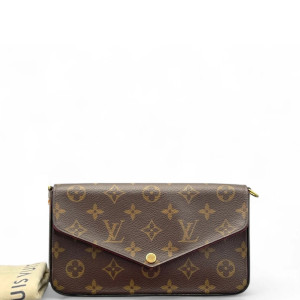 Louis Vuitton Pochette Felicie Chain Wallet Monogram Brown Red