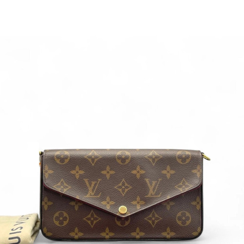 Louis Vuitton Pochette Felicie Chain Wallet Monogram Brown Red
