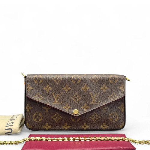 Louis Vuitton Pochette Felicie Chain Wallet Monogram Brown Red