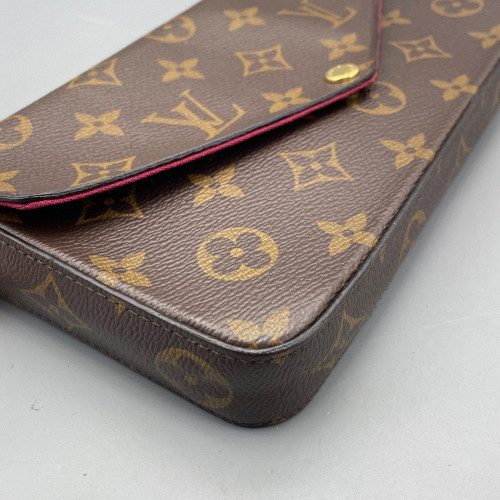 Louis Vuitton Pochette Felicie Chain Wallet Monogram Brown Red
